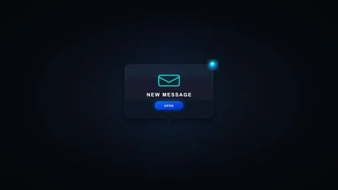 New message notification pop-up ui animation with glowing email and open bu.. Stock Footage 337554830