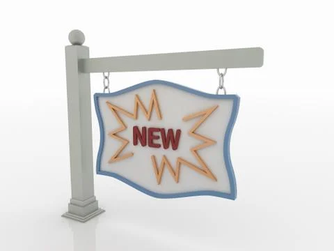 New Message Signboard on Post with Chains on White Background Stock Illustration