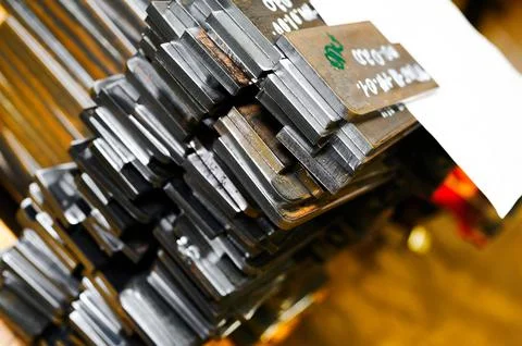 New metal components stack in production plant storehouse Stock Photos