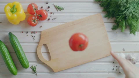 New method of slicing tomatoes, haelth nutrition Stock Footage 86042136