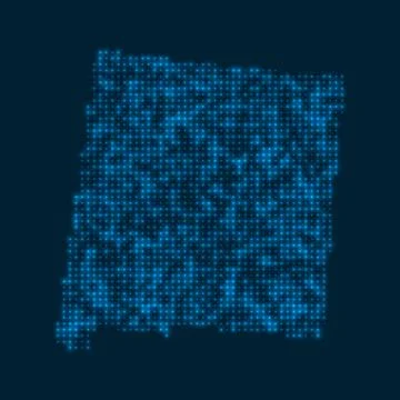 New Mexico dotted glowing map. Shape of the us state with blue bright bulbs.. Stock Illustration