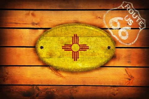 New Mexico flag and shield of Route 66. Stock Illustration