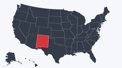 New Mexico Highlighted Raised in 3D on US Election Map Neutral Teal Amber, White Stock Illustration