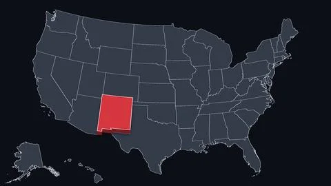 New Mexico Highlighted Raised in 3D on US Election Map Neutral Teal Amber, Black Stock Illustration