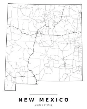 New Mexico NM Map Counties Highways Roads Black White Editable Vector Stock Illustration