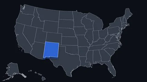 New Mexico Raised in 3D on US Election Map Red and Blue Highlight, Black Stock Illustration