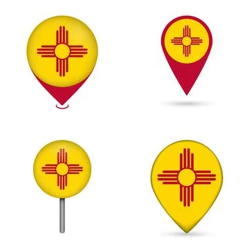 New Mexico State Flag Map Pin Icons Set Collection Stock Illustration