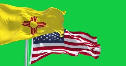 New Mexico state flag waving with the american flag on green screen Stock Footage 257155944