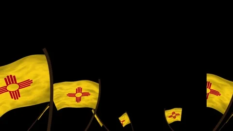 New Mexico State Flags Waving Crowd. Realistic 4K 60fps Seamless Loop Stock Footage 338406040