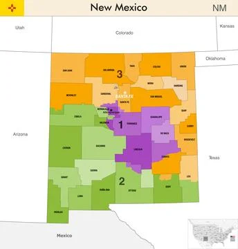 New Mexico state map with counties borders and congressional districts Stock Illustration