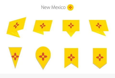 New Mexico US State flag collection, eight versions of New Mexico vector flag 스톡 일러스트