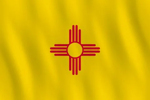 New Mexico US state flag with waving effect, official proportion. Stock Illustration