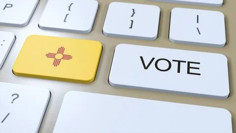 New Mexico Vote in State. State Flag and Button 3D Illustration Ilustración de archivo