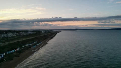 New Milton Beach fly over sunrise, aerial view, drone Stock Footage 257905352
