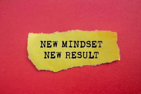 New mindset new result message written on ripped torn yellow paper on red b.. Stock Photos