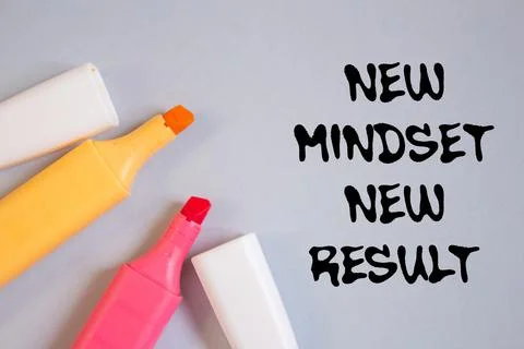 New mindset new result message written on grey background with colorful mar.. Stock Photos