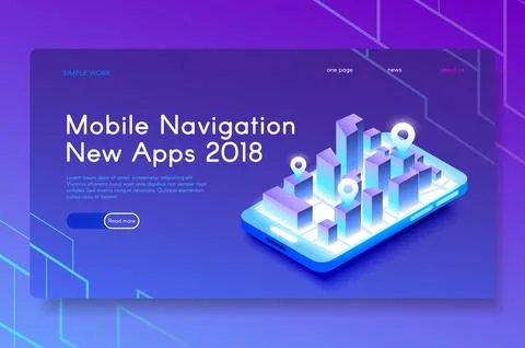 New Mobile Navigation Apps. Modern isometric web illustration Stock Illustration