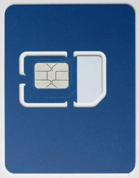 New mobile SIM card on blue background ready for activation and use Stock Photos