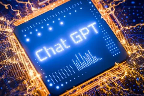 New model of chat gpt with artificial intelligence. Blue inscription chat gpt. Illustration