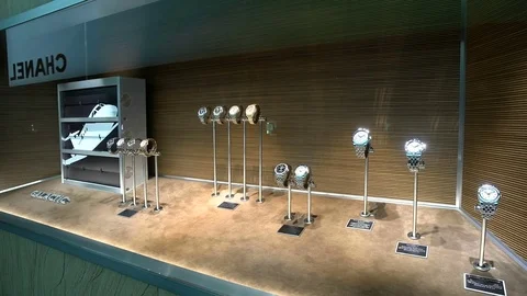 New models of watches exhibited at Breitling booth at Baselworld. Stock Footage 84644366