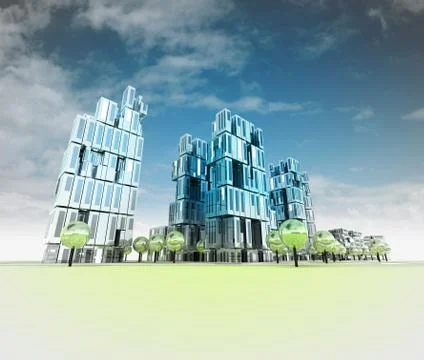 New modern adn cool visualization of city of future with sky illustration Stock Illustration