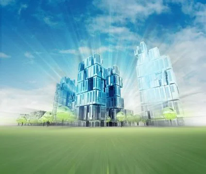 New modern and cool visualization of city of future in motion blur Illustrazione stock