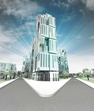 New modern concept city of future with skyscraper in sky illustration Stock Illustration