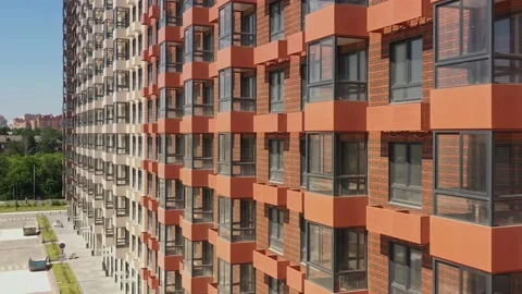 New modern designer brick apartment building in a modern residential complex in Stock Footage