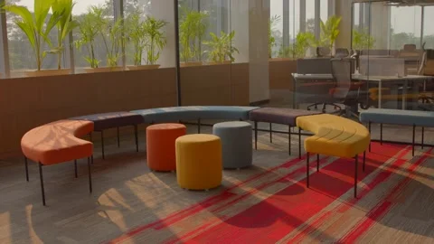 New modern designing round sofa setup in office Stock Footage 276398187