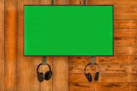 New modern digital presentation screen with chromakey copy space and headphon Stock Photos