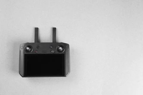 New modern drone controller on white background, top view Stock Photos