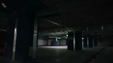 New modern empty underground parking garage for cars, auto park interior inside Stock Footage 90223945