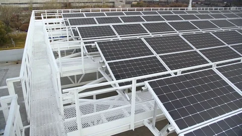New modern energy source solar panels Stock Footage 113067644