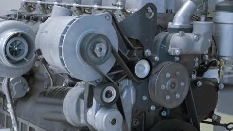 A new modern internal combustion engine for a truck at the exhibition Stock Footage 340631727