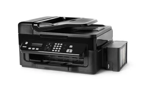 New modern multifunction printer isolated on white Fotos de archivo