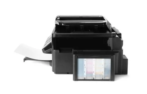 New modern multifunction printer isolated on white Fotos de archivo