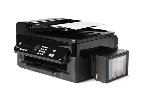New modern multifunction printer isolated on white Fotos de archivo