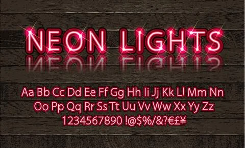 New modern neon set glowing alphabet Stock Illustration