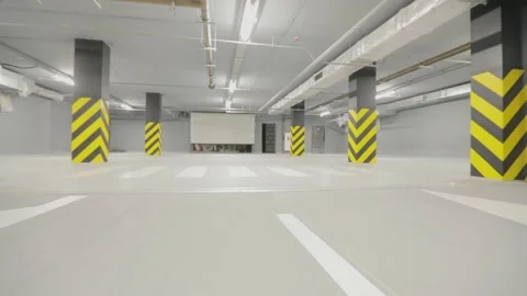 New modern packaging. Modern parking with black and yellow columns. Modern Stock-Footage 224291399