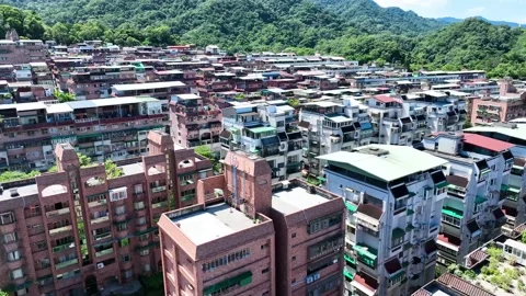 New modern quarter  building complex for people with green forest area Stock-Footage 218347311