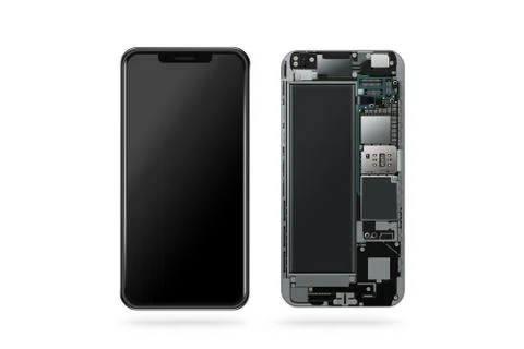 New modern smart phone inside isolated, chip, motherboard Stock Photos
