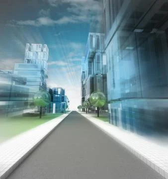 New modern visualization of city street of future in motion blur illustration 스톡 일러스트