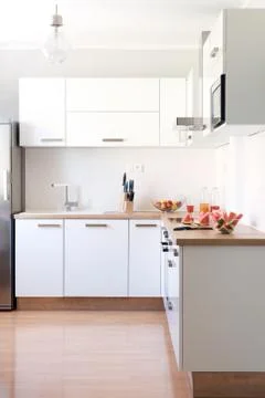New modern white kitchen interior background Stock Photos