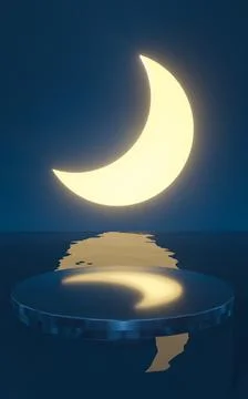 The new moon with reflection on the water, 3d rendering. Stock Illustration