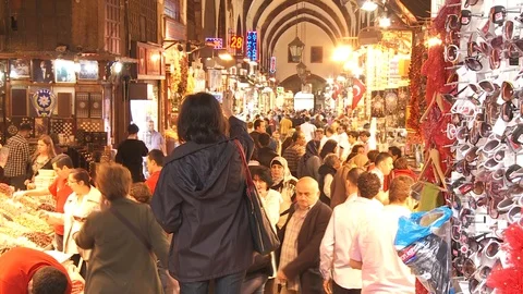 New mosque and crowded place in Eminonu, Turkey istanbul 2015 Stock Footage 128952716