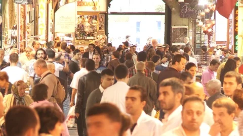 New mosque and crowded place in Eminonu, Turkey istanbul 2015 Stock Footage 128952755