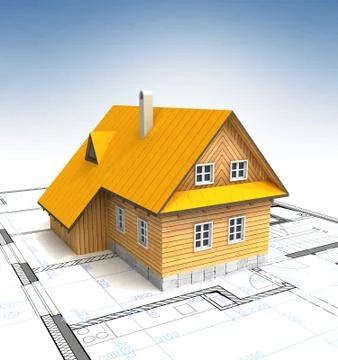 New mountain building with layout plan and clear sky illustration Stock Illustration