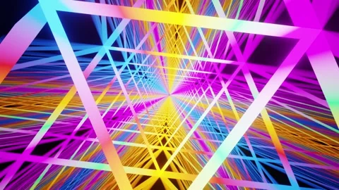 New multicolored rotated sci fi triangle with figure tunnel VJ loop animatio Stock Footage 339455929