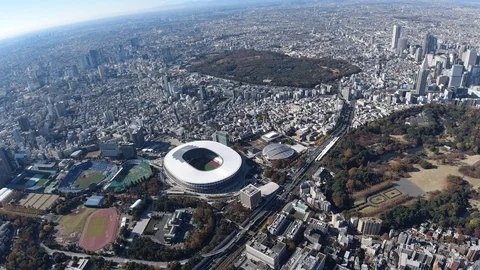 New National Stadium Aerial,Tokyo,Japan Stock Footage