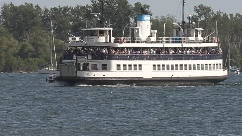 New normal after COVID with crowds of tourists and people in city and boats Video stock 158899255